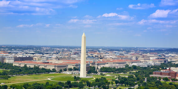 Aerial view National Mall Monument in Washington DC