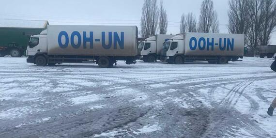 An inter-agency convoy delivers aid to Dobropillia village in Zaporizhzhia region.2 February 2023. 
