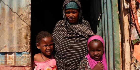 Displaced by drought, Halima and her daughters live in a shelter 