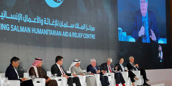 USG Griffiths with the panel at the opening session of the Riyadh Humanitarian Forum.