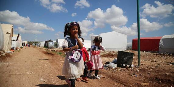 Children in Al-Hamza Shelter Center in the quake-affected city of Jandairis 