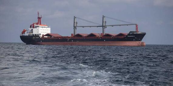 Commercial grain vessel heading to Ukraine under the Black Sea Grain Initiative.