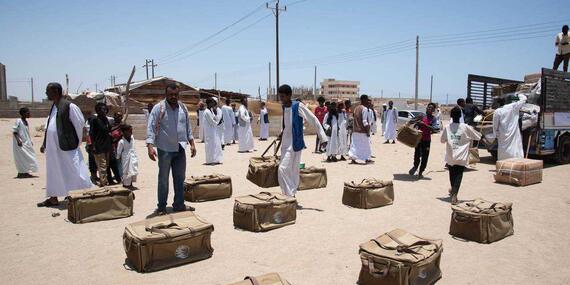 Food and essential supplies being distributed in Port Sudan