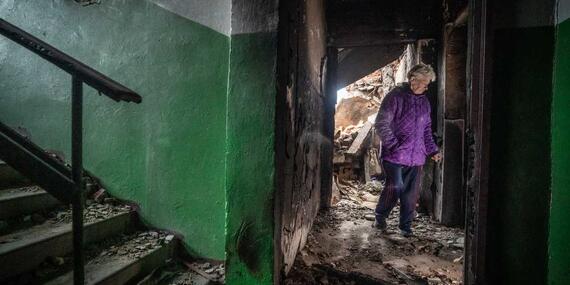 The debris of her apartment in Kharkivska oblast
