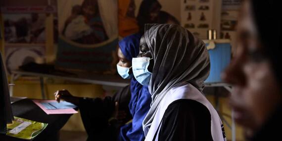 Staff at a therapeutic centre in Sudan