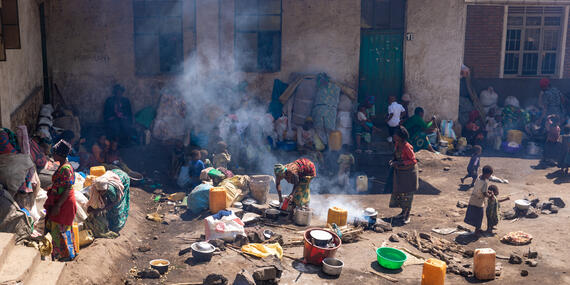 A wide view of displaced families living in a school in Minova, DRC