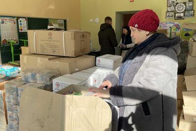 A humanitarian convoy brought medical supplies and other essentials to people in Donetsk region, Ukraine. 10 February 2023. 