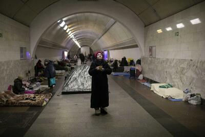 People sheltering in a metro station from shelling in the capital, Kyiv. March 2022.