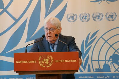 Under-Secretary-General for Humanitarian Affairs Martin Griffiths briefs the UN press corps in Geneva