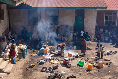 A wide view of displaced families living in a school in Minova, DRC