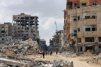 Widespread destruction in Khan Younis, Gaza Strip. April 2024. Photo: OCHA/Themba Linden