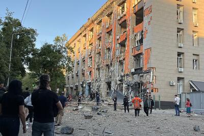 Buildings in a residential neighbourhood in central Kharkhiv, Ukraine were damaged by an attack on 25 May
