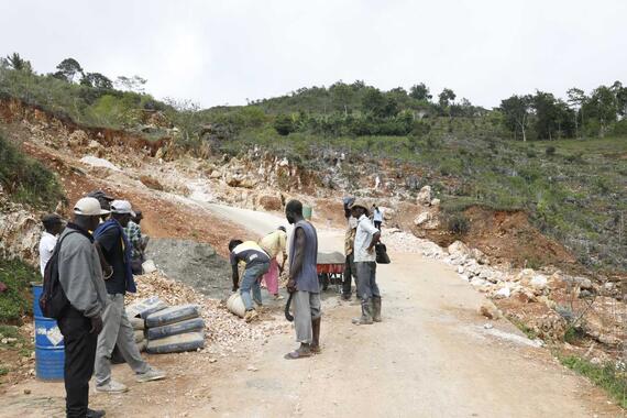 Severely damaged road in Haiti