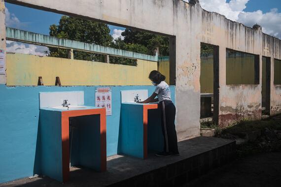 Handwashing facilities outside a school