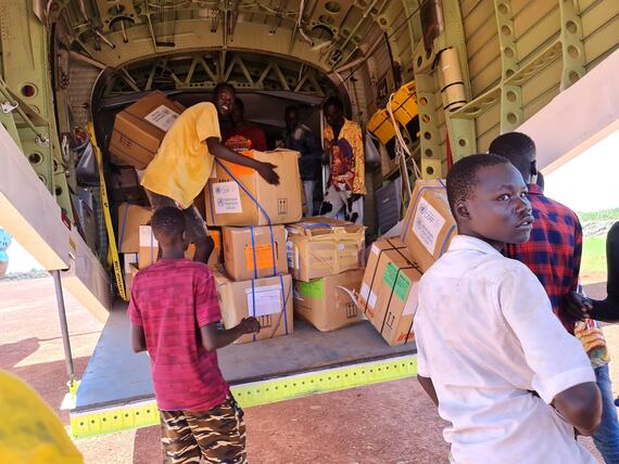 The unloading of humanitarian goods