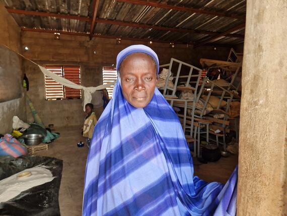 Habibou has been living in this school classroom since she fled her village 7 months ago. Burkina Faso.