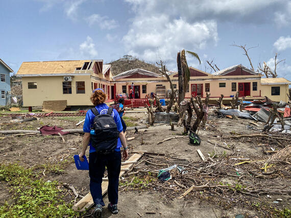 RNAT members assess a damaged hotel used as a shelter in Carriacou, Grenada.