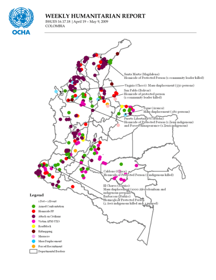 Colombia Weekly Humanitarian Report April 19 May 9 2009 OCHA