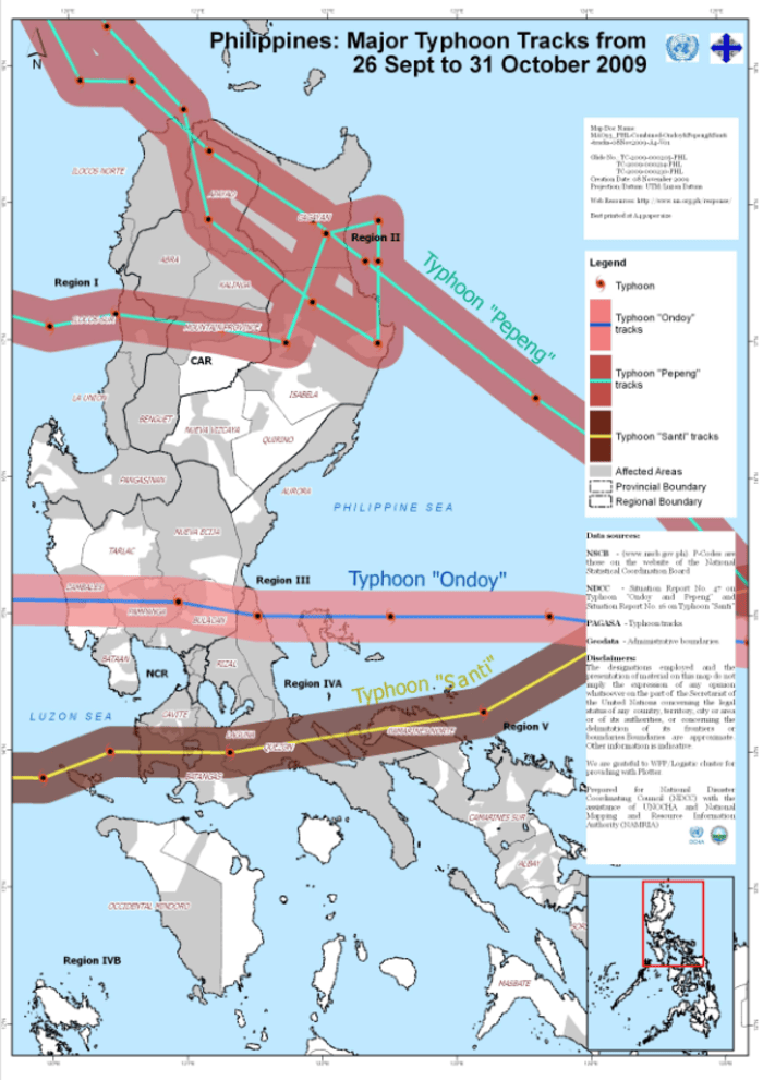 Philippines: Major Typhoon Tracks from 26 Sept to 31 October 2009 | OCHA