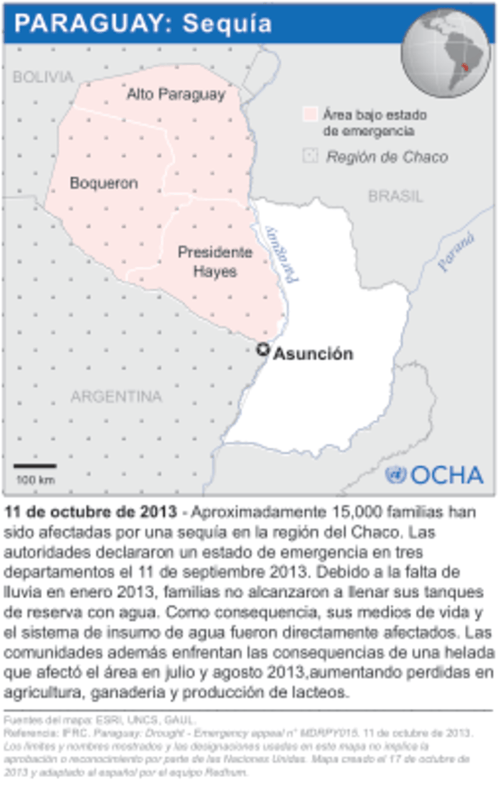 Paraguay Drought as of 15 Oct 2013 Location Map OCHA