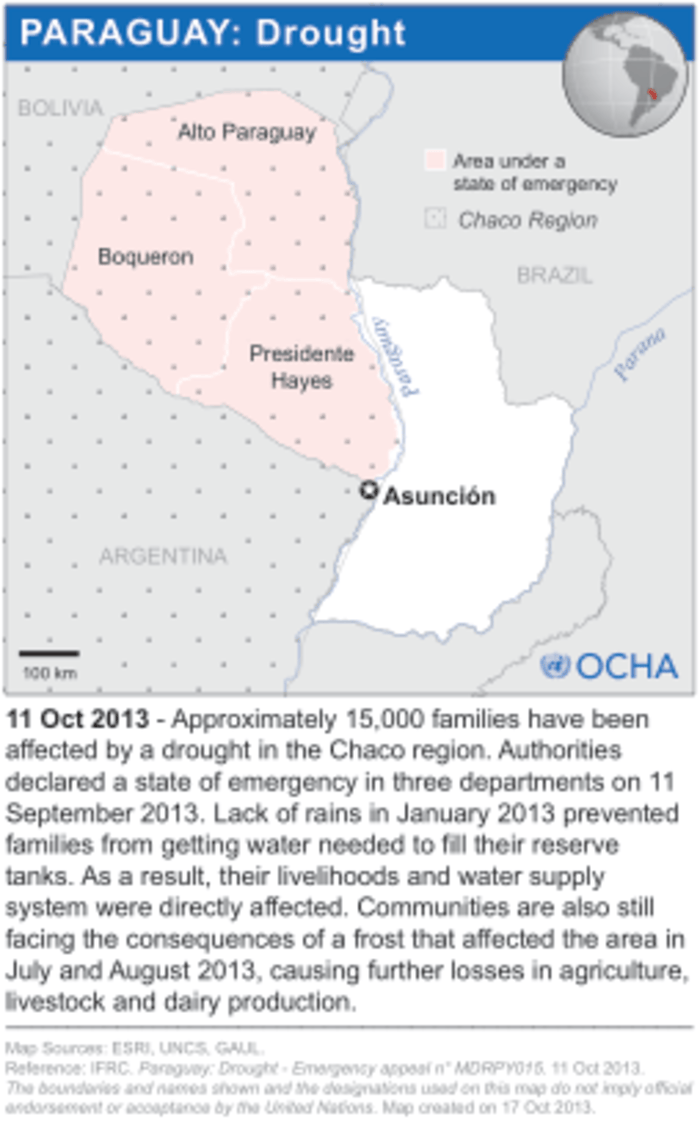 Paraguay Drought as of 15 Oct 2013 Location Map OCHA