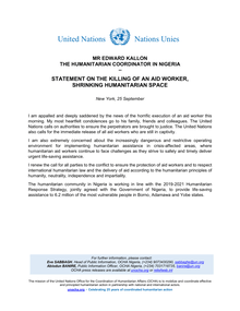 Preview of NIGERIA - STATEMENT by the Humanitarian Coordinator in Nigeria on the killing of an aid worker 25092019.pdf