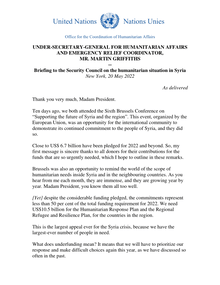 Preview of Under-Secretary-General for Humanitarian Affairs and Emergency Relief Coordinator, Mr. Martin Griffiths - Briefing to the Security Council on the humanitarian situation in Syria, 20 May 2022.pdf