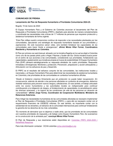 Preview of Comunicado de Prensa_ Lanzamiento Plan de Respuesta Humanitaria a Prioridades Comunitarias VF (1).pdf