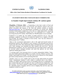 Preview of 140204_HC Statement on Somalia Food Security Situation FSNAU Results.pdf